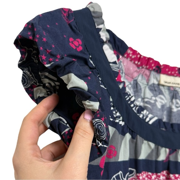 DKNY Mushroom Print Babydoll Dress Size Small Cotton Navy Pink Y2K - Picture 4 of 9